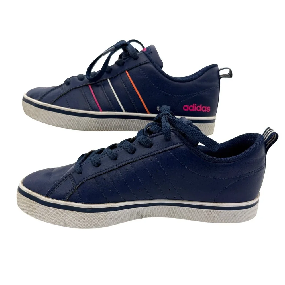 Adidas VS Pace Sneakers Women‎ Size 7 Navy Blue Pink Orange Stripes Retro Shoes